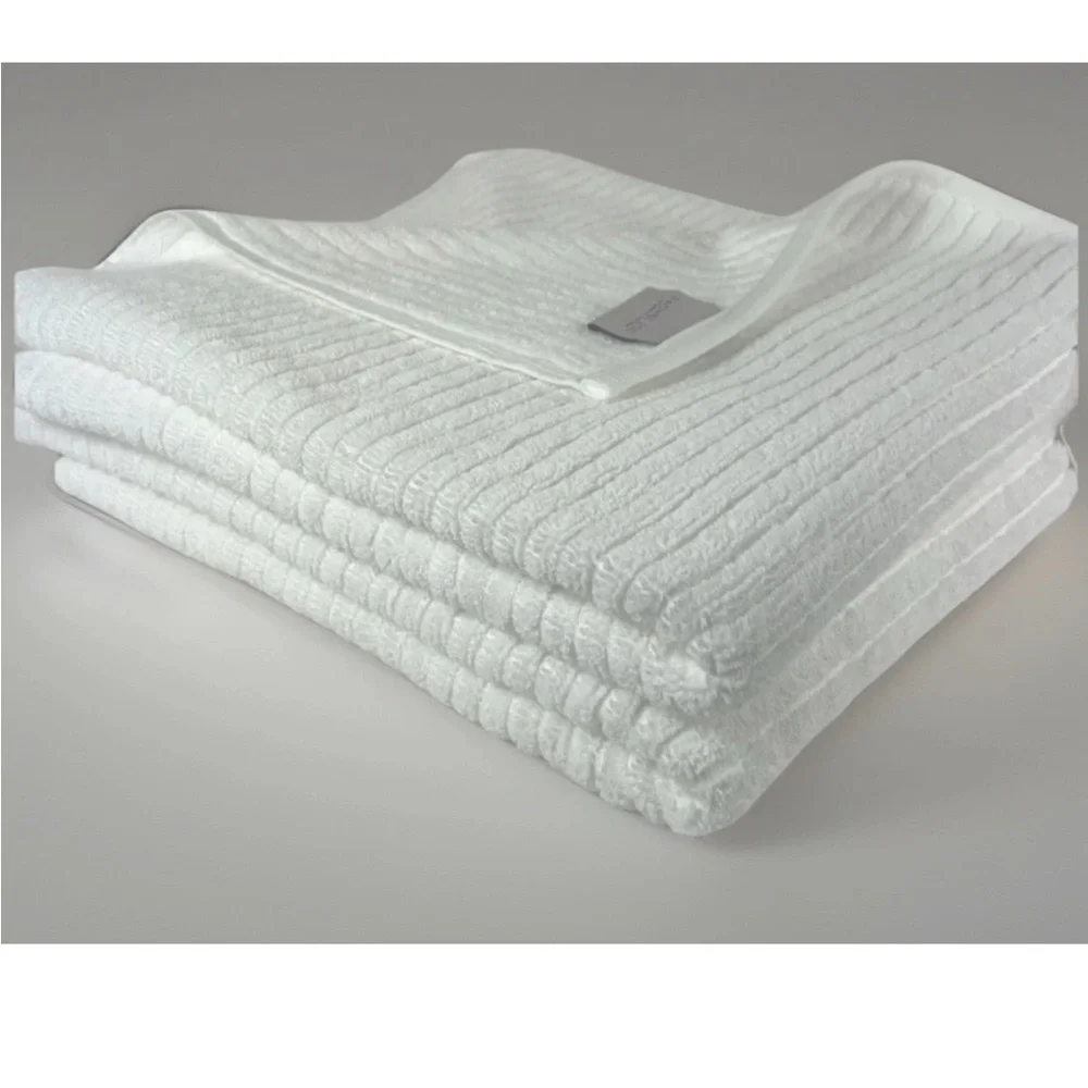 Rachel Zoe 30” x 58” Bath Towels Pure White Ribbed 100% Cotton Set of 2 NEW